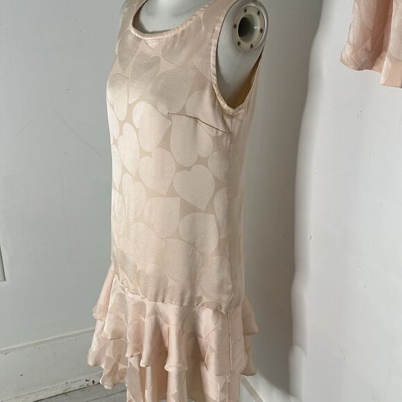 Vintage 80s Embossed Heart Print Silk Dress And Shorts Set - Picture 3 of 6